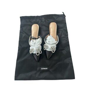 Express Women’s Black Mules Flat  with Bow Detail Size 6 New